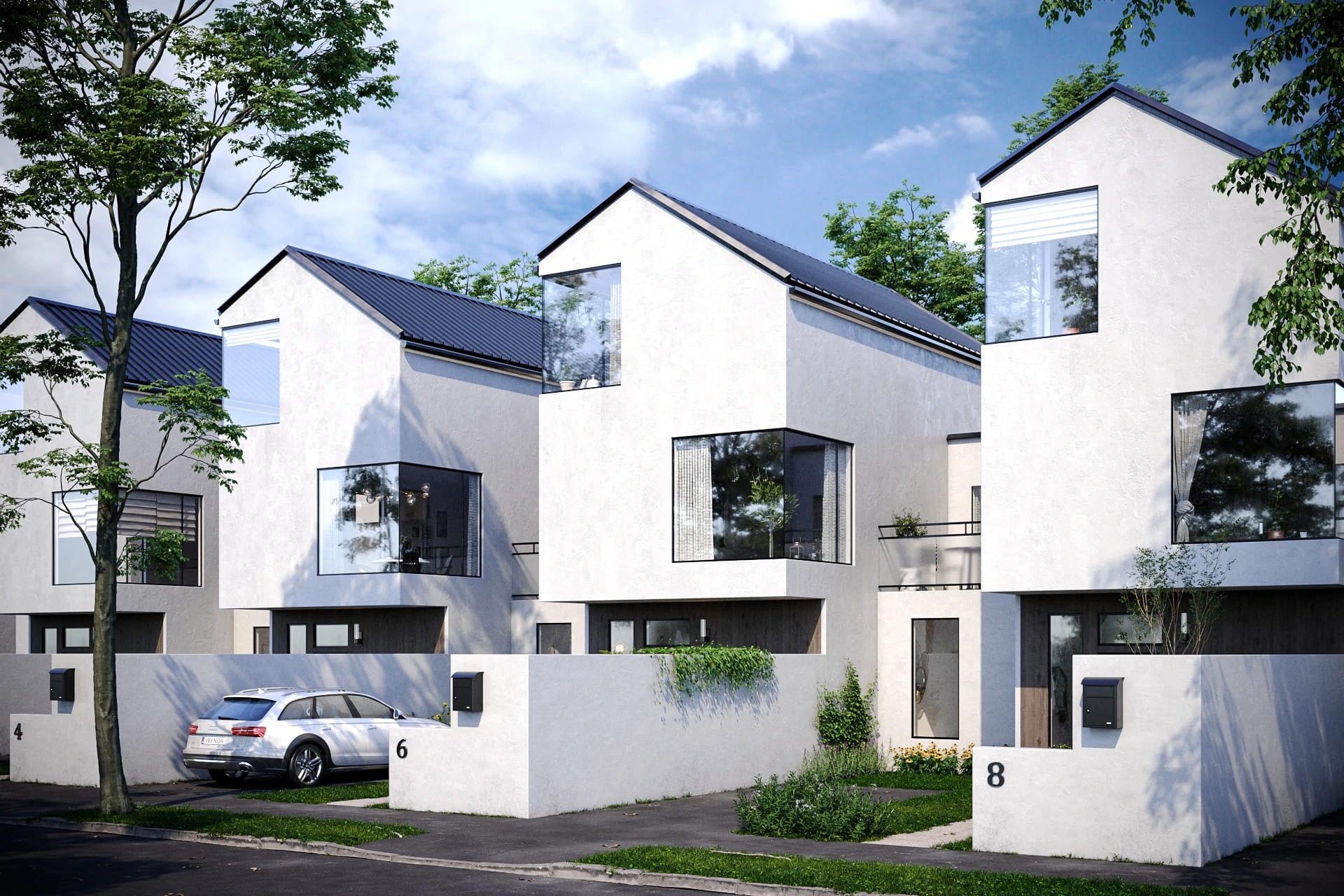 Architectural rendering of a modern townhouse