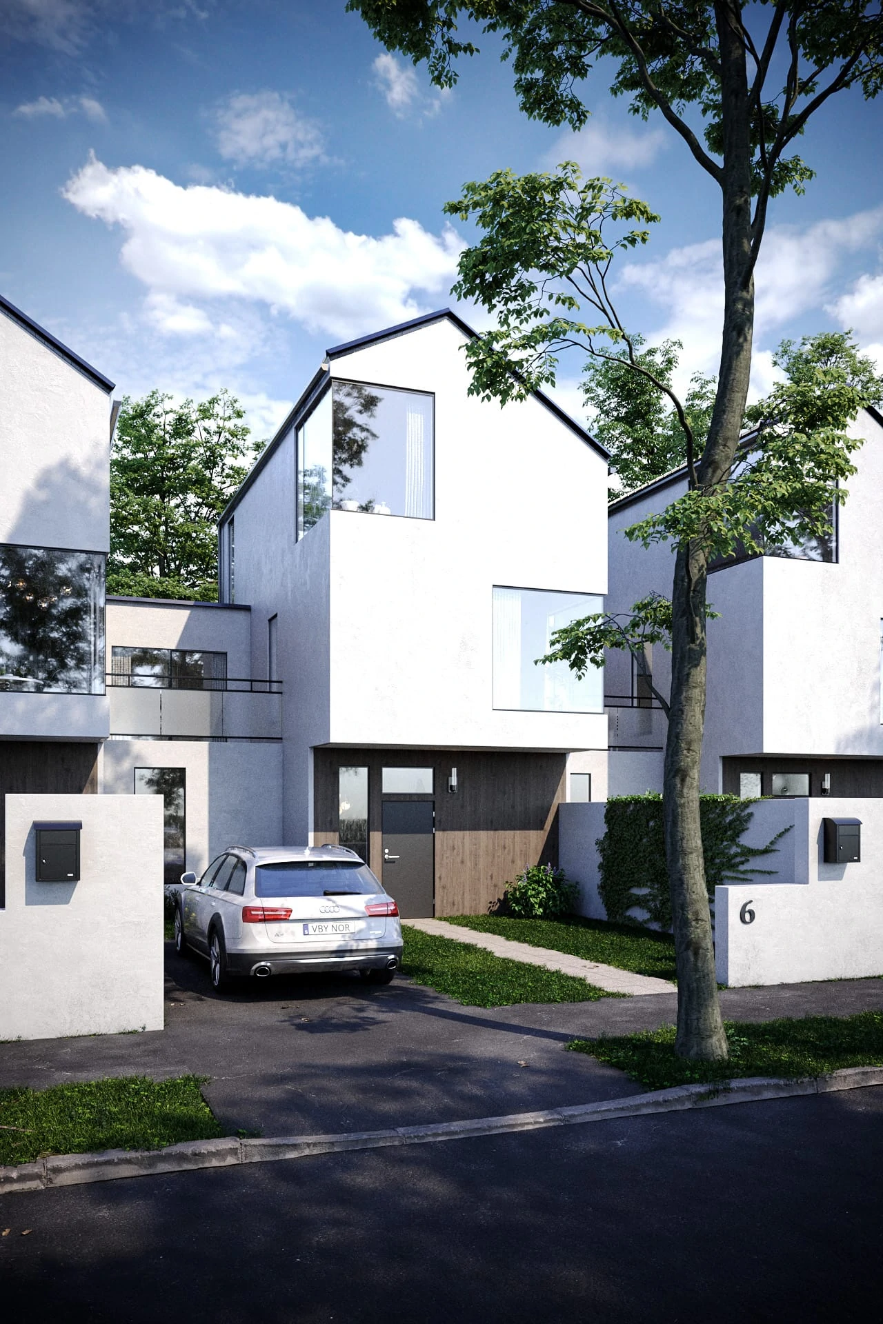 Real estate rendering of a modern townhouse